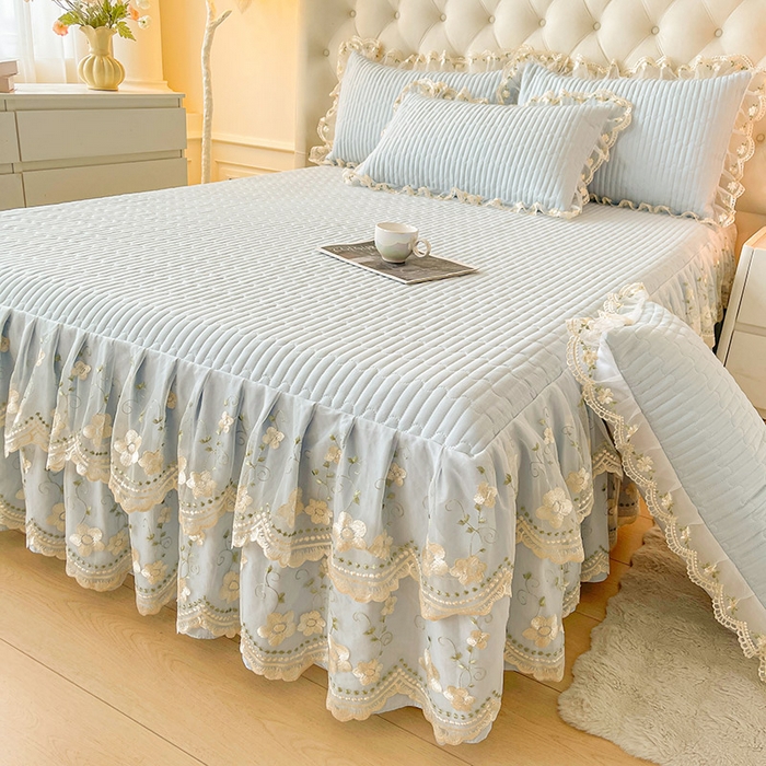 91家纺网 家纺一手货源 找家纺 予梦家纺 2025新款夹棉床裙单床裙单品床裙单件床裙-晨曦 晨曦-清新蓝