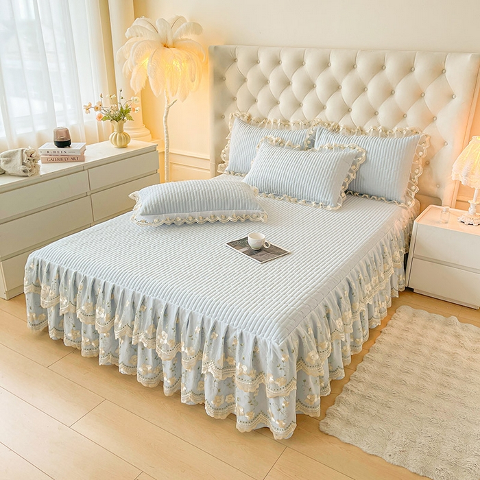 91家纺网 家纺一手货源 找家纺 予梦家纺 2025新款夹棉床裙单床裙单品床裙单件床裙-晨曦 晨曦-清新蓝