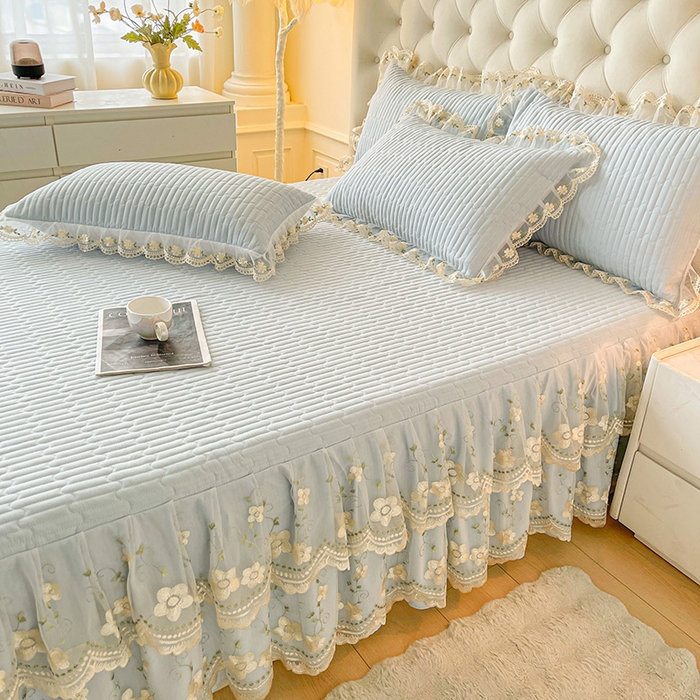 91家纺网 家纺一手货源 找家纺 予梦家纺 2025新款夹棉床裙单床裙单品床裙单件床裙-晨曦 晨曦-清新蓝