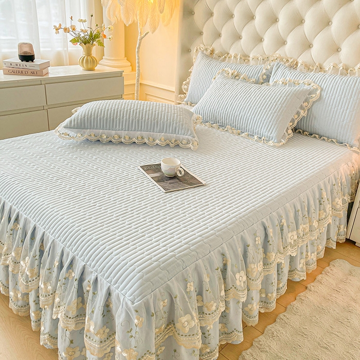 91家纺网 家纺一手货源 找家纺 予梦家纺 2025新款夹棉床裙单床裙单品床裙单件床裙-晨曦 晨曦-清新蓝