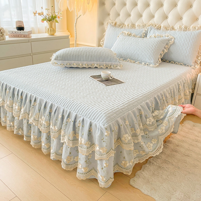 91家纺网 家纺一手货源 找家纺 予梦家纺 2025新款夹棉床裙单床裙单品床裙单件床裙-晨曦 晨曦-清新蓝