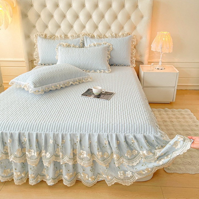 91家纺网 家纺一手货源 找家纺 予梦家纺 2025新款夹棉床裙单床裙单品床裙单件床裙-晨曦 晨曦-清新蓝