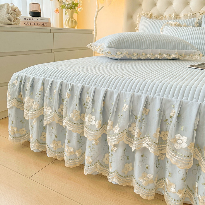 91家纺网 家纺一手货源 找家纺 予梦家纺 2025新款夹棉床裙单床裙单品床裙单件床裙-晨曦 晨曦-清新蓝