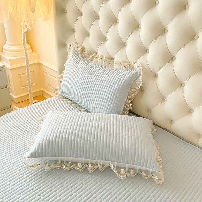 91家纺网 家纺一手货源 找家纺 予梦家纺 2025新款夹棉床裙单床裙单品床裙单件床裙-晨曦 晨曦-清新蓝