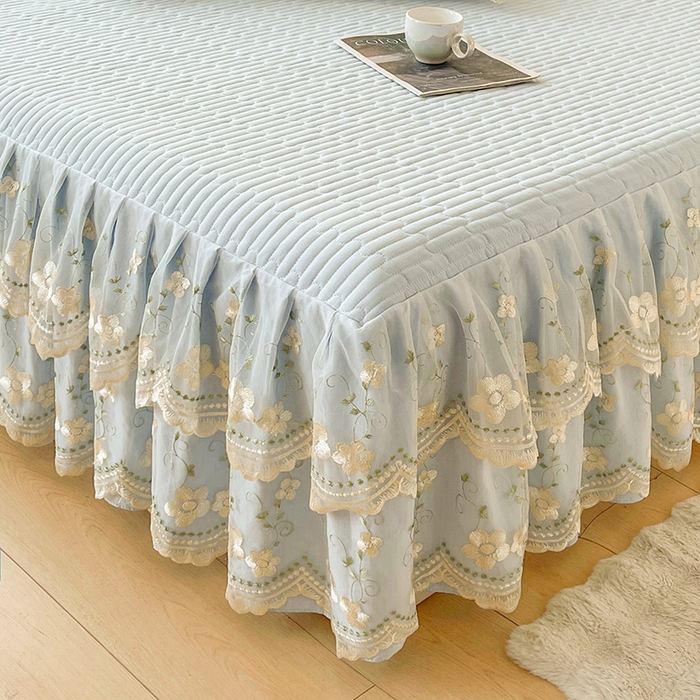 91家纺网 家纺一手货源 找家纺 予梦家纺 2025新款夹棉床裙单床裙单品床裙单件床裙-晨曦 晨曦-清新蓝