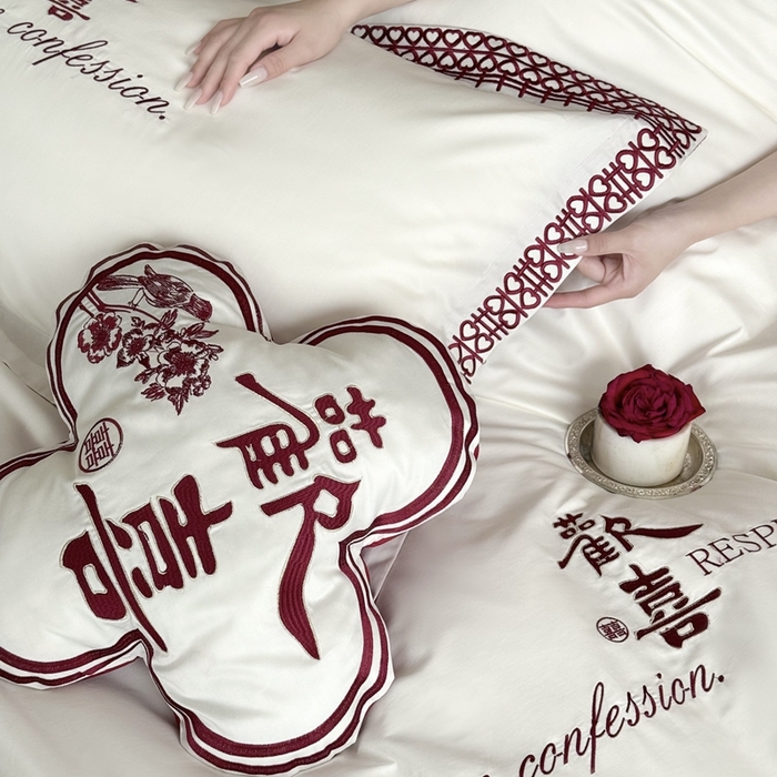 91家纺网 家纺一手货源 找家纺 江涞 2025新款长绒棉纯棉镂空刺绣四件套-欢喜 欢喜-白