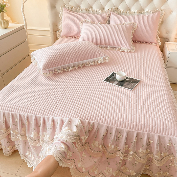 91家纺网 家纺一手货源 找家纺 予梦家纺 2025新款夹棉床裙单床裙单品床裙单件床裙-晨曦 晨曦-樱花粉