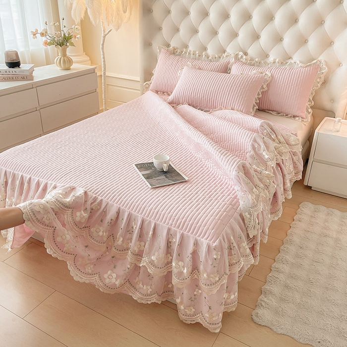 91家纺网 家纺一手货源 找家纺 予梦家纺 2025新款夹棉床裙单床裙单品床裙单件床裙-晨曦 晨曦-樱花粉