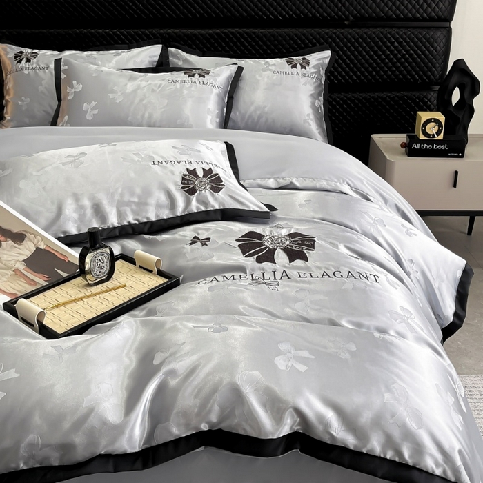 91家纺网 家纺一手货源 找家纺 金牛座家纺 2025新款贡缎提花磨毛亲肤棉刺绣四件套-蝴蝶结 蝴蝶结-浅灰