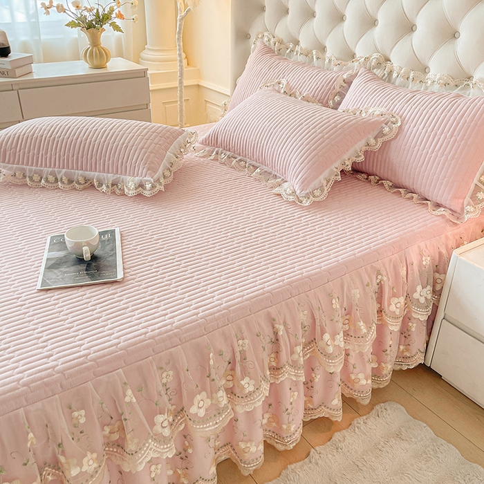 91家纺网 家纺一手货源 找家纺 予梦家纺 2025新款夹棉床裙单床裙单品床裙单件床裙-晨曦 晨曦-樱花粉