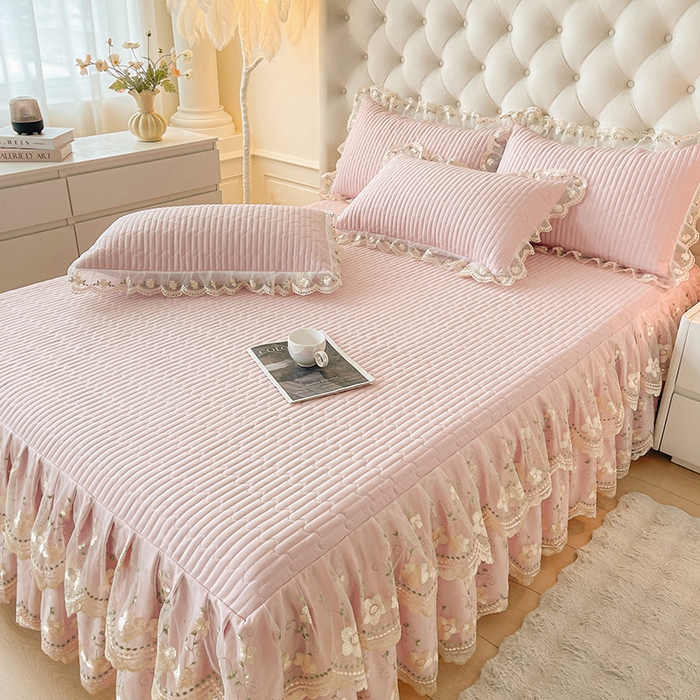 91家纺网 家纺一手货源 找家纺 予梦家纺 2025新款夹棉床裙单床裙单品床裙单件床裙-晨曦 晨曦-樱花粉