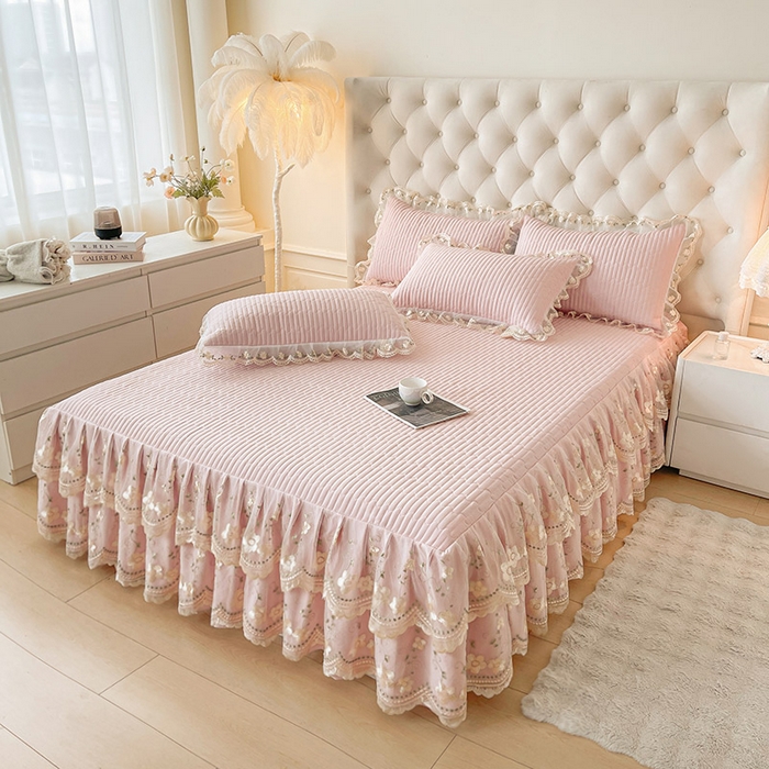 91家纺网 家纺一手货源 找家纺 予梦家纺 2025新款夹棉床裙单床裙单品床裙单件床裙-晨曦 晨曦-樱花粉