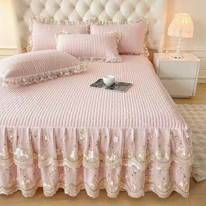 91家纺网 家纺一手货源 找家纺 予梦家纺 2025新款夹棉床裙单床裙单品床裙单件床裙-晨曦 晨曦-樱花粉