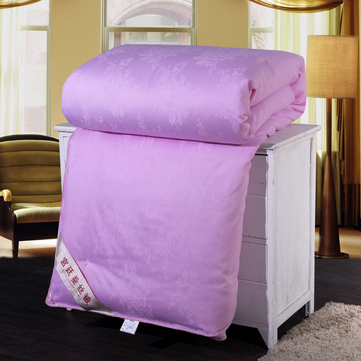 越宏顺 2025款手工订花春秋被60s全棉牡丹花春秋被子母被 粉色