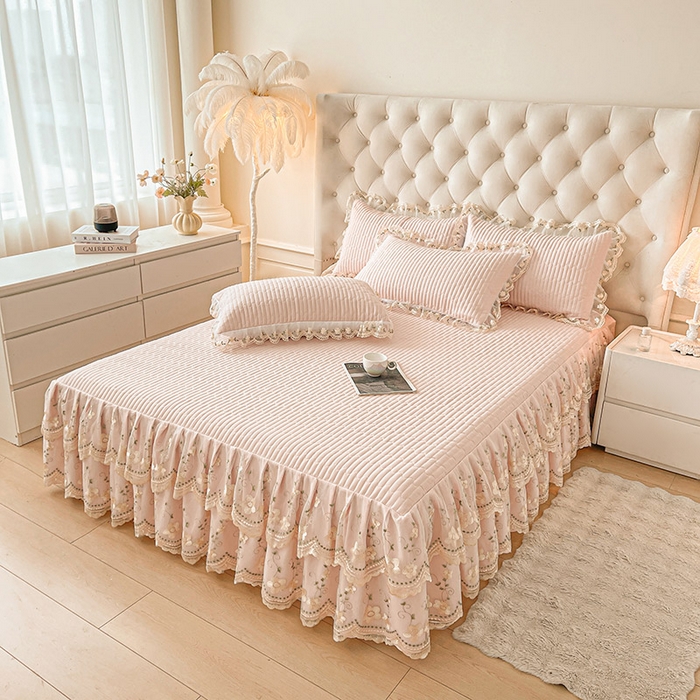 91家纺网 家纺一手货源 找家纺 予梦家纺 2025新款夹棉床裙单床裙单品床裙单件床裙-晨曦 晨曦-玉色