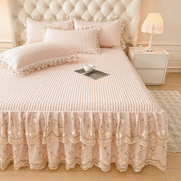 91家纺网 家纺一手货源 找家纺 予梦家纺 2025新款夹棉床裙单床裙单品床裙单件床裙-晨曦 晨曦-玉色