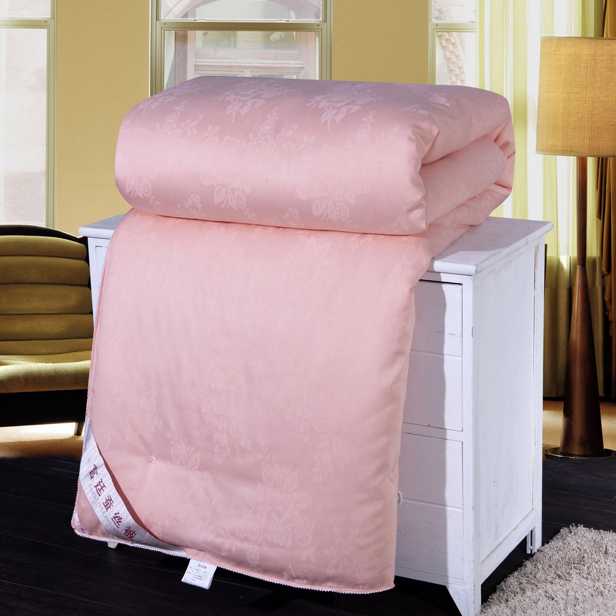 越宏顺 2025款手工订花春秋被60s全棉牡丹花春秋被子母被 玉色