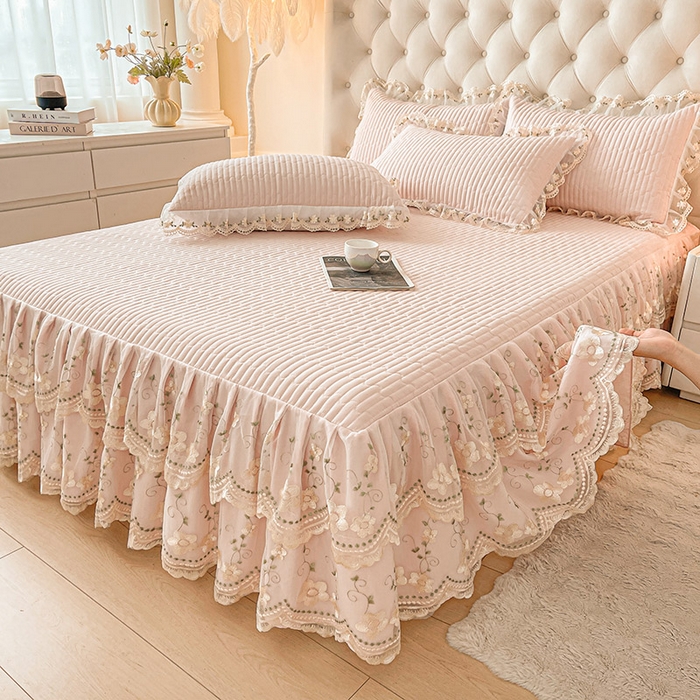 91家纺网 家纺一手货源 找家纺 予梦家纺 2025新款夹棉床裙单床裙单品床裙单件床裙-晨曦 晨曦-玉色