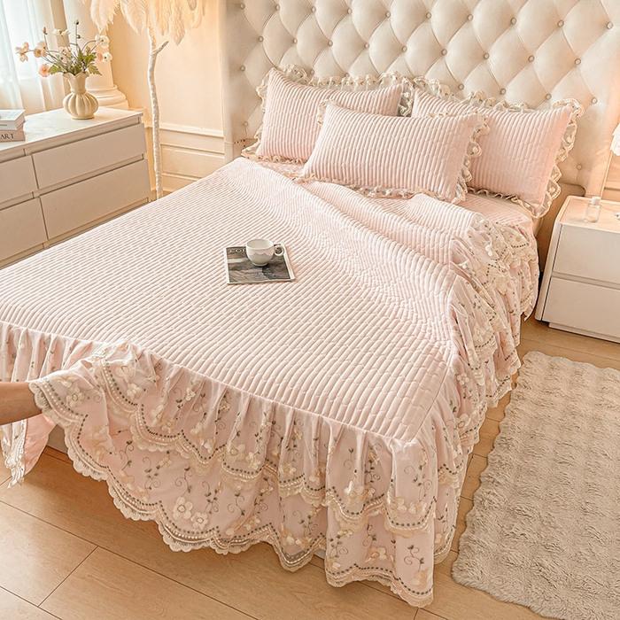 91家纺网 家纺一手货源 找家纺 予梦家纺 2025新款夹棉床裙单床裙单品床裙单件床裙-晨曦 晨曦-玉色