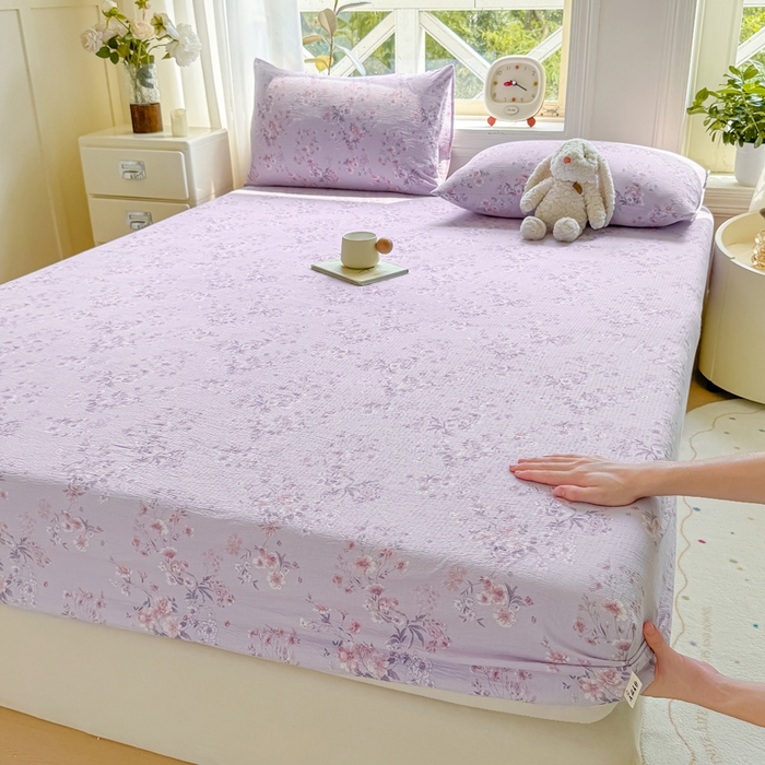 91家纺网 家纺一手货源 找家纺 丝芙妮家居（原乐视家纺） 2026新款A类皱皱纱亲肤木棉床笠-系列二 蝶香