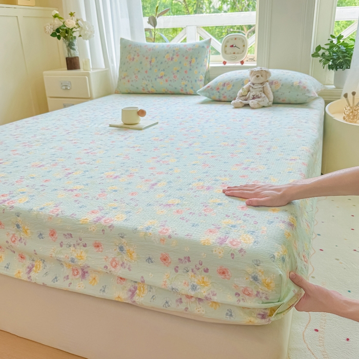 91家纺网 家纺一手货源 找家纺 丝芙妮家居（原乐视家纺） 2026新款A类皱皱纱亲肤木棉床笠-系列二 莫奈花园