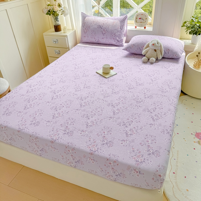 91家纺网 家纺一手货源 找家纺 丝芙妮家居（原乐视家纺） 2026新款A类皱皱纱亲肤木棉床笠-系列二 蝶香