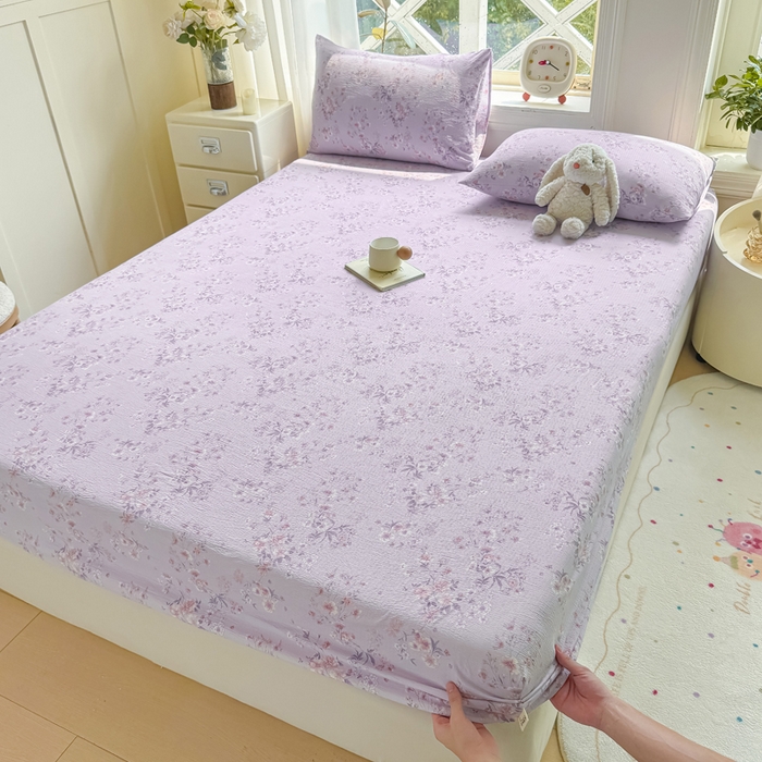 91家纺网 家纺一手货源 找家纺 丝芙妮家居（原乐视家纺） 2026新款A类皱皱纱亲肤木棉床笠-系列二 蝶香