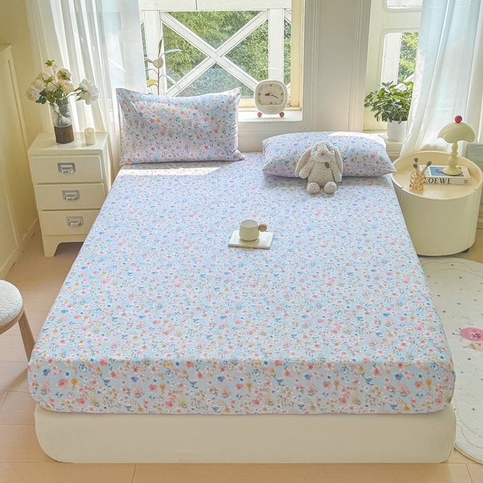 91家纺网 家纺一手货源 找家纺 丝芙妮家居（原乐视家纺） 2026新款A类皱皱纱亲肤木棉床笠-系列二 兰花情