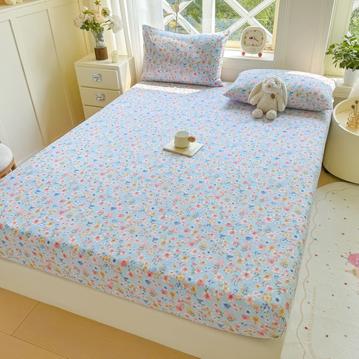 91家纺网 家纺一手货源 找家纺 丝芙妮家居（原乐视家纺） 2026新款A类皱皱纱亲肤木棉床笠-系列二 兰花情