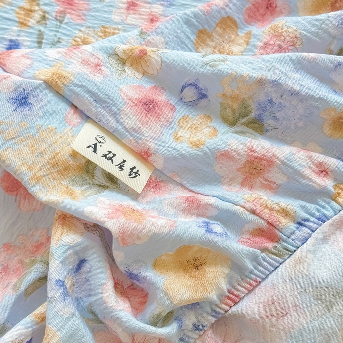 91家纺网 家纺一手货源 找家纺 丝芙妮家居（原乐视家纺） 2026新款A类皱皱纱亲肤木棉床笠-系列二 兰花情