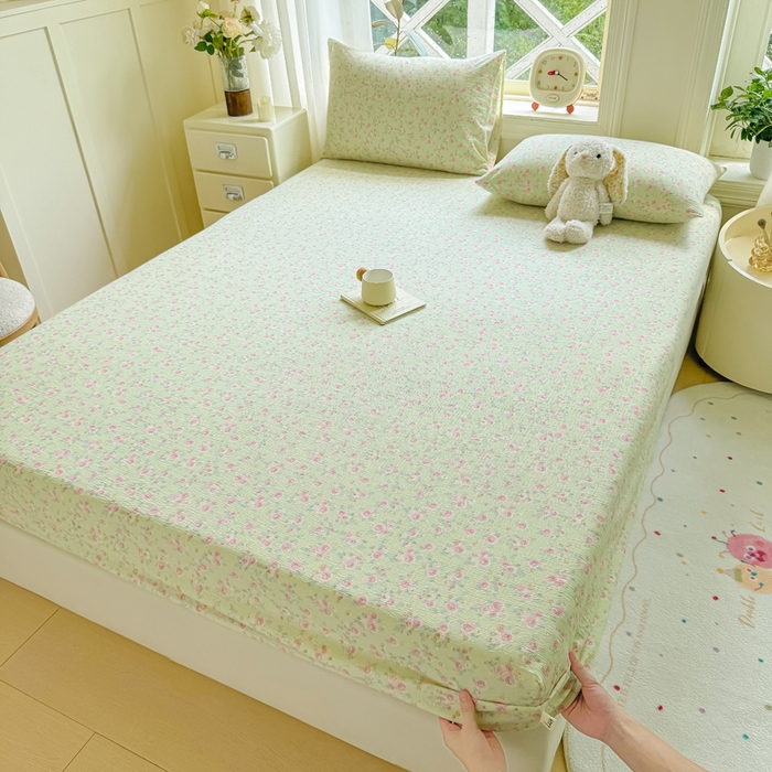 91家纺网 家纺一手货源 找家纺 丝芙妮家居（原乐视家纺） 2026新款A类皱皱纱亲肤木棉床笠-系列二 绿野仙踪