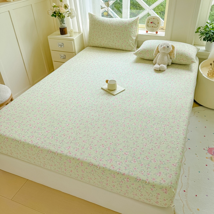 91家纺网 家纺一手货源 找家纺 丝芙妮家居（原乐视家纺） 2026新款A类皱皱纱亲肤木棉床笠-系列二 绿野仙踪