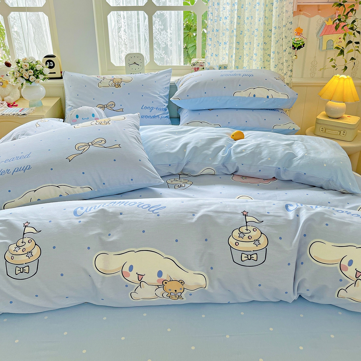 91家纺网 家纺一手货源 找家纺 朵希曼 2025新款全棉三丽鸥卡通印花系列四件套 点点玉桂狗