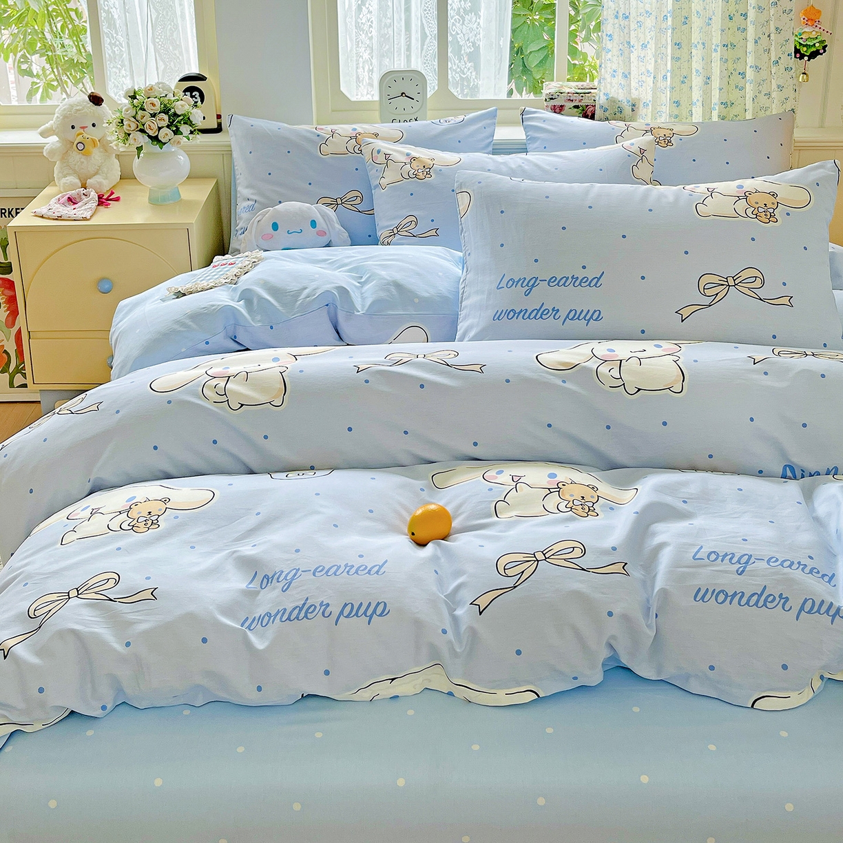 91家纺网 家纺一手货源 找家纺 朵希曼 2025新款全棉三丽鸥卡通印花系列四件套 点点玉桂狗