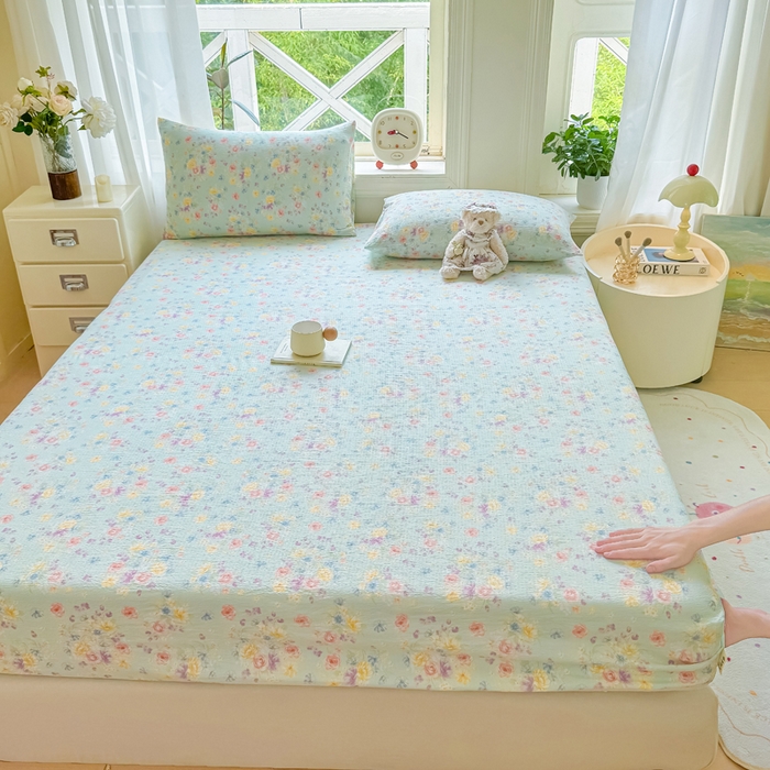 91家纺网 家纺一手货源 找家纺 丝芙妮家居（原乐视家纺） 2026新款A类皱皱纱亲肤木棉床笠-系列二 莫奈花园