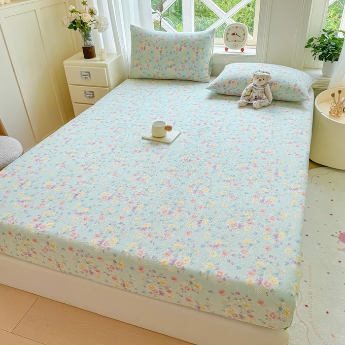 91家纺网 家纺一手货源 找家纺 丝芙妮家居（原乐视家纺） 2026新款A类皱皱纱亲肤木棉床笠-系列二 莫奈花园