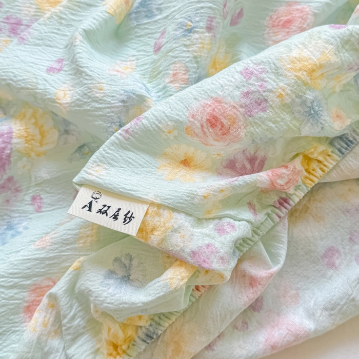 91家纺网 家纺一手货源 找家纺 丝芙妮家居（原乐视家纺） 2026新款A类皱皱纱亲肤木棉床笠-系列二 莫奈花园