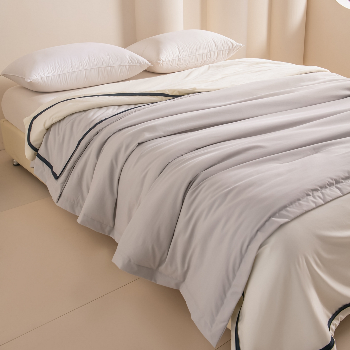 91家纺网 家纺一手货源 找家纺 龙图家纺 2025新款冬被星球深睡被PRO可机洗抗菌控温被双层子母被双胎被春秋被冬被 云朵白