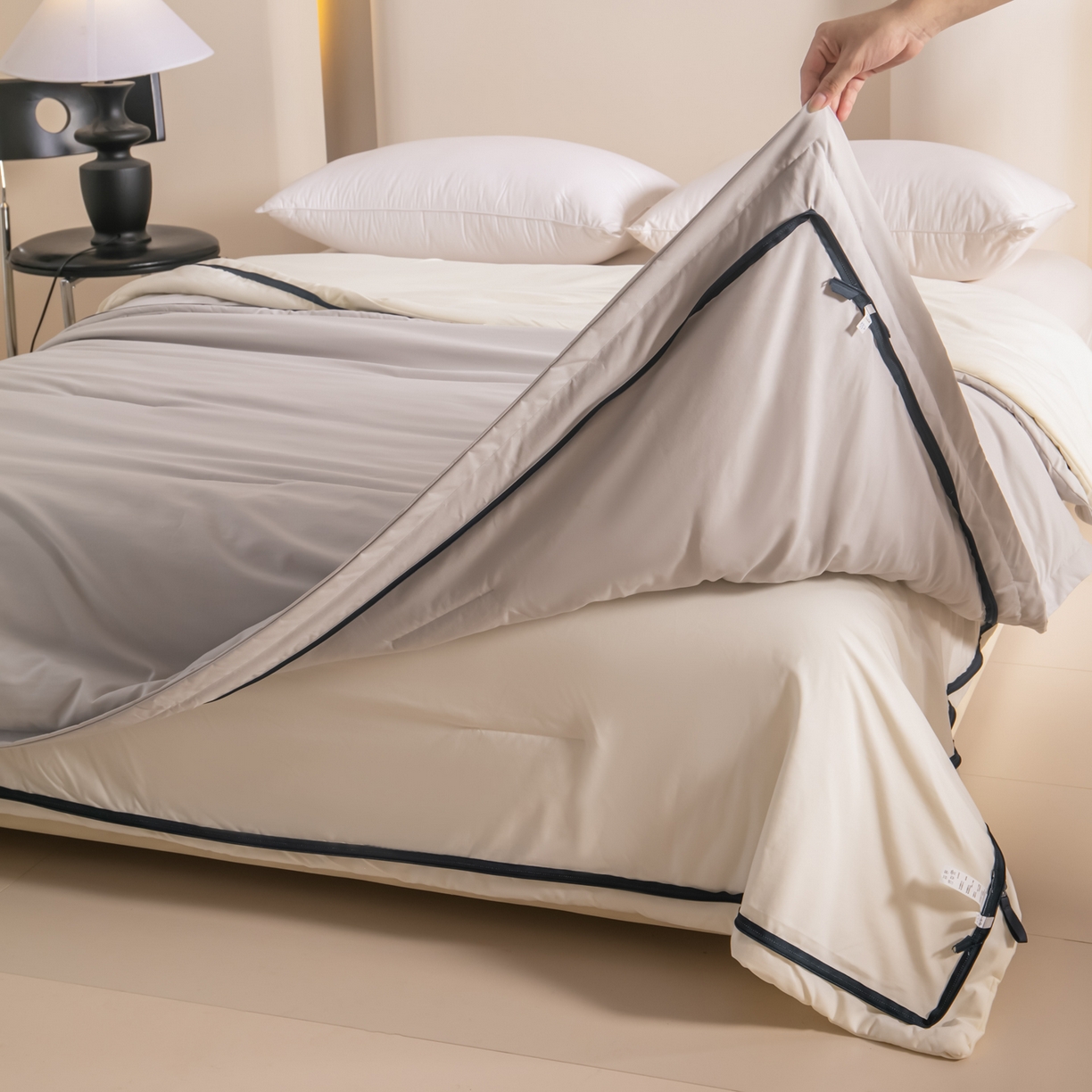 91家纺网 家纺一手货源 找家纺 龙图家纺 2025新款冬被星球深睡被PRO可机洗抗菌控温被双层子母被双胎被春秋被冬被 云朵白