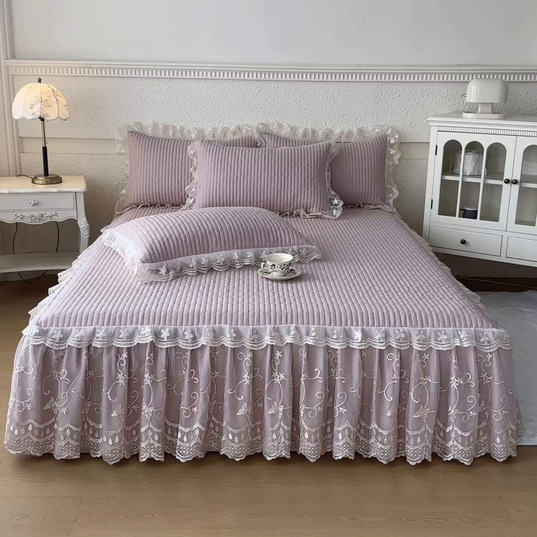 91家纺网 家纺一手货源 找家纺 予梦家纺 2025新款夹棉床裙单床裙单品床裙单件床裙-花影 花影-豆沙