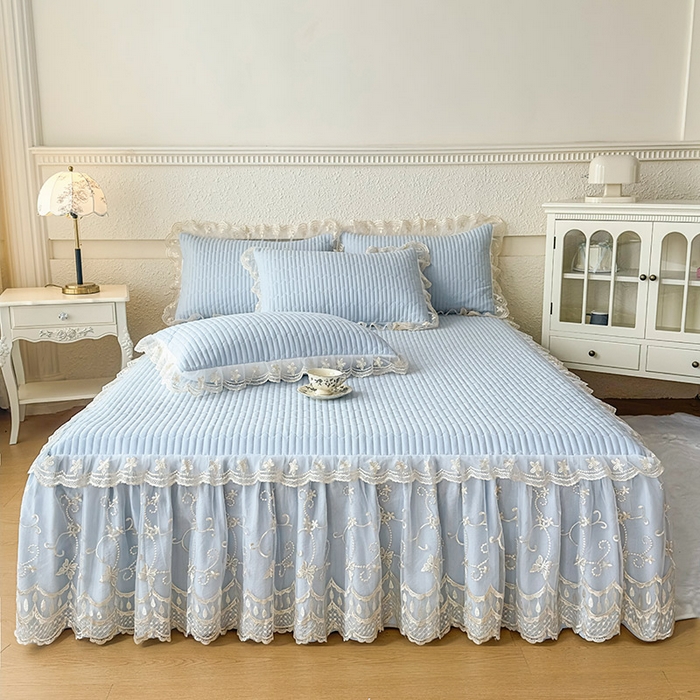 91家纺网 家纺一手货源 找家纺 予梦家纺 2025新款夹棉床裙单床裙单品床裙单件床裙-花影 花影-浅蓝