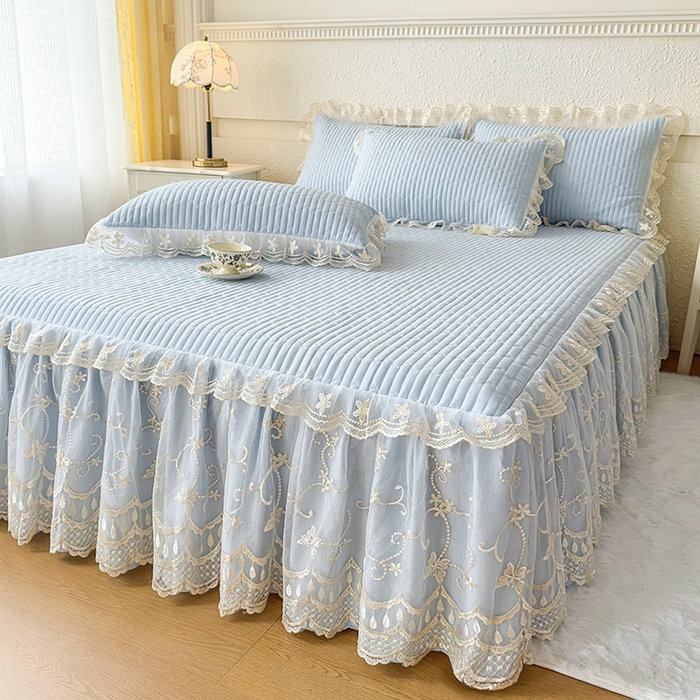 91家纺网 家纺一手货源 找家纺 予梦家纺 2025新款夹棉床裙单床裙单品床裙单件床裙-花影 花影-浅蓝