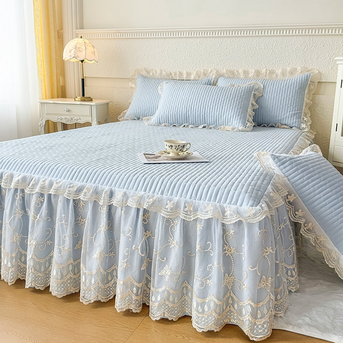 91家纺网 家纺一手货源 找家纺 予梦家纺 2025新款夹棉床裙单床裙单品床裙单件床裙-花影 花影-浅蓝