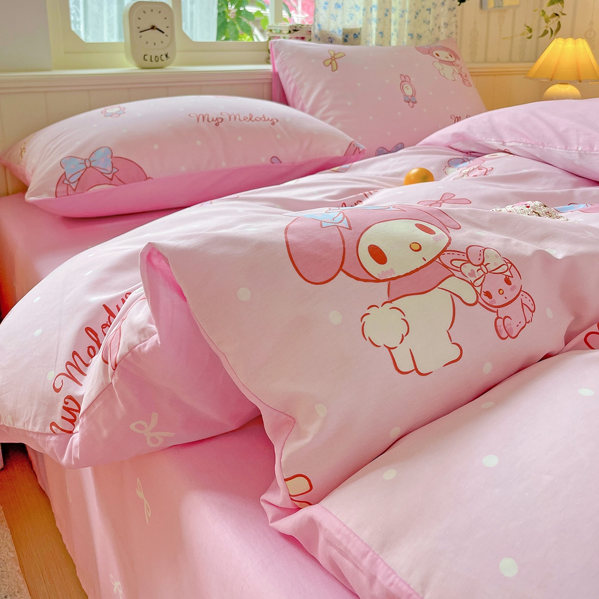 91家纺网 家纺一手货源 找家纺 朵希曼 2025新款全棉三丽鸥卡通印花系列四件套 蝴蝶结美乐蒂