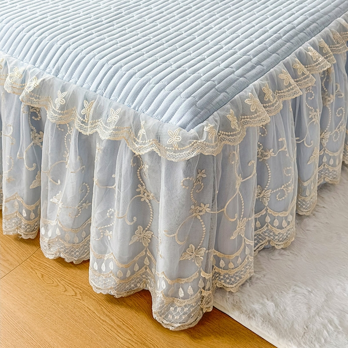 91家纺网 家纺一手货源 找家纺 予梦家纺 2025新款夹棉床裙单床裙单品床裙单件床裙-花影 花影-浅蓝