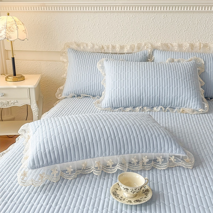 91家纺网 家纺一手货源 找家纺 予梦家纺 2025新款夹棉床裙单床裙单品床裙单件床裙-花影 花影-浅蓝