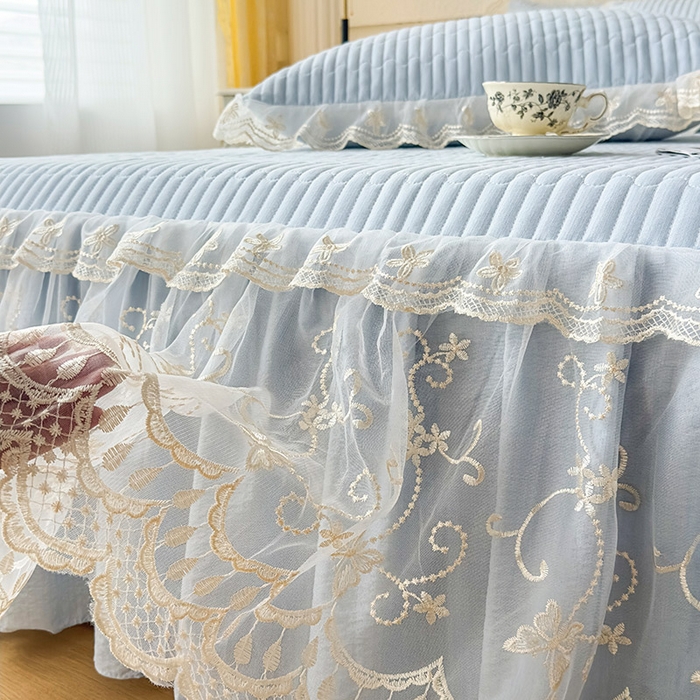 91家纺网 家纺一手货源 找家纺 予梦家纺 2025新款夹棉床裙单床裙单品床裙单件床裙-花影 花影-浅蓝