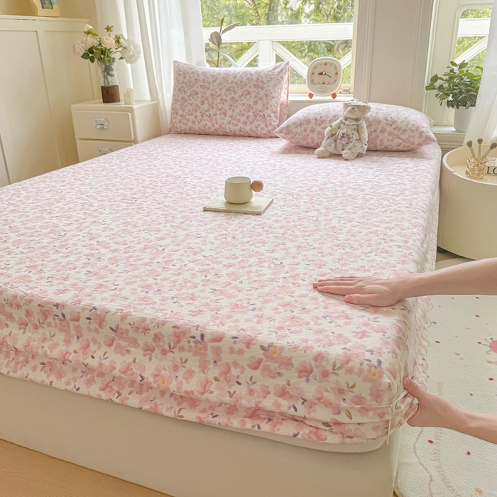 丝芙妮家居（原乐视家纺） 2026新款A类皱皱纱亲肤木棉床笠-系列二 十里桃花