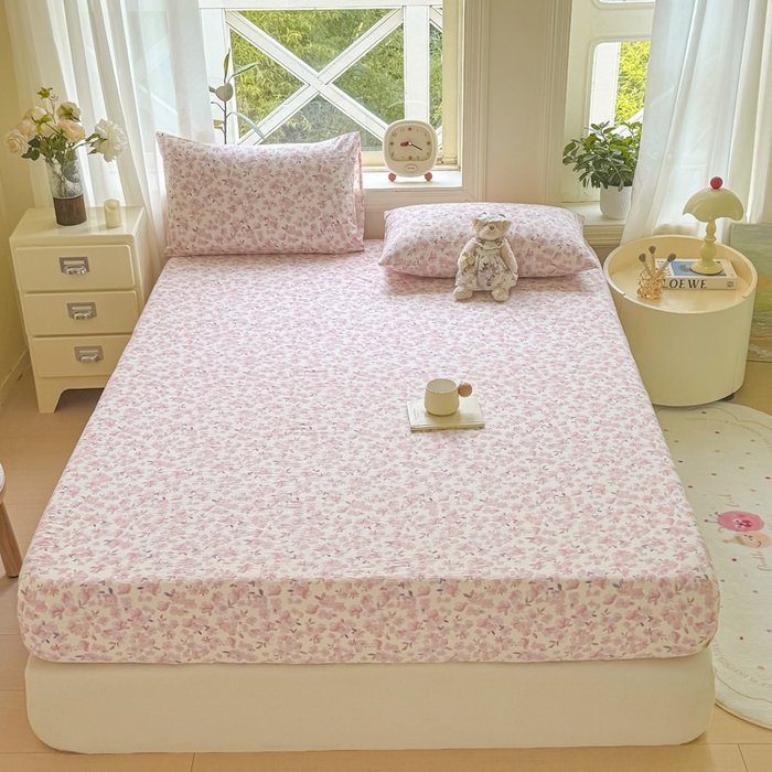 91家纺网 家纺一手货源 找家纺 丝芙妮家居（原乐视家纺） 2026新款A类皱皱纱亲肤木棉床笠-系列二 十里桃花