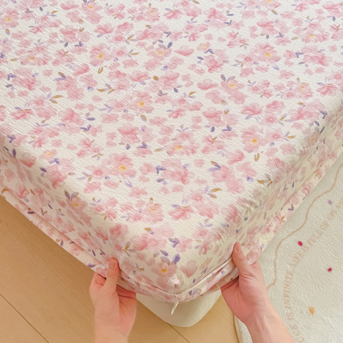 91家纺网 家纺一手货源 找家纺 丝芙妮家居（原乐视家纺） 2026新款A类皱皱纱亲肤木棉床笠-系列二 十里桃花